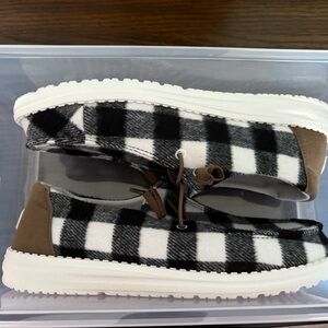 Hey Dude Black and White Slippers Cozy Slip-On